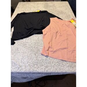 All in Motion Womens 2x Black Long Sleeve Twist Front & Coral Pink Tank Set NWT